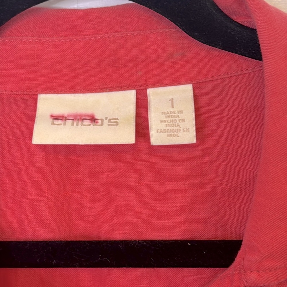 Chico's Coral Jean Jacket with Long Sleeves and Relaxed Fit - Picture 3 of 9